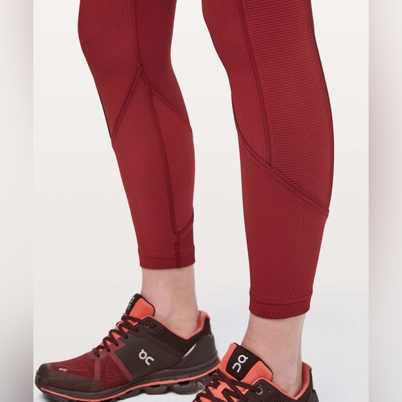 Lululemon Daily Lineup Ribbed High Rise Leggings - Red - Picture 3 of 7
